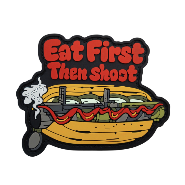 PVC patch (chevron) "Eat First, Then Shoot"